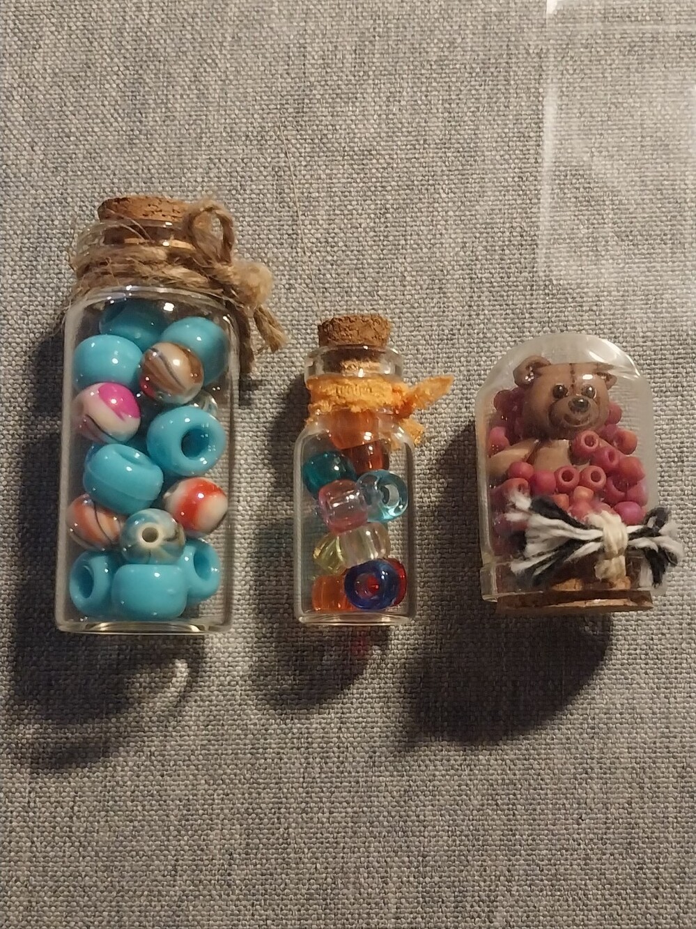 Homemade DIY- Mini Corked Glass Bottles Filled with Multicolored Beads